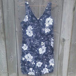 Faith Passion Cotton Mini Sheath Floral V-Neck Kick Pleat Center Zip Dress SZ6